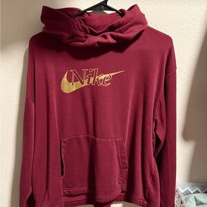 Nike Burgundy Hoodie with Metallic Logo